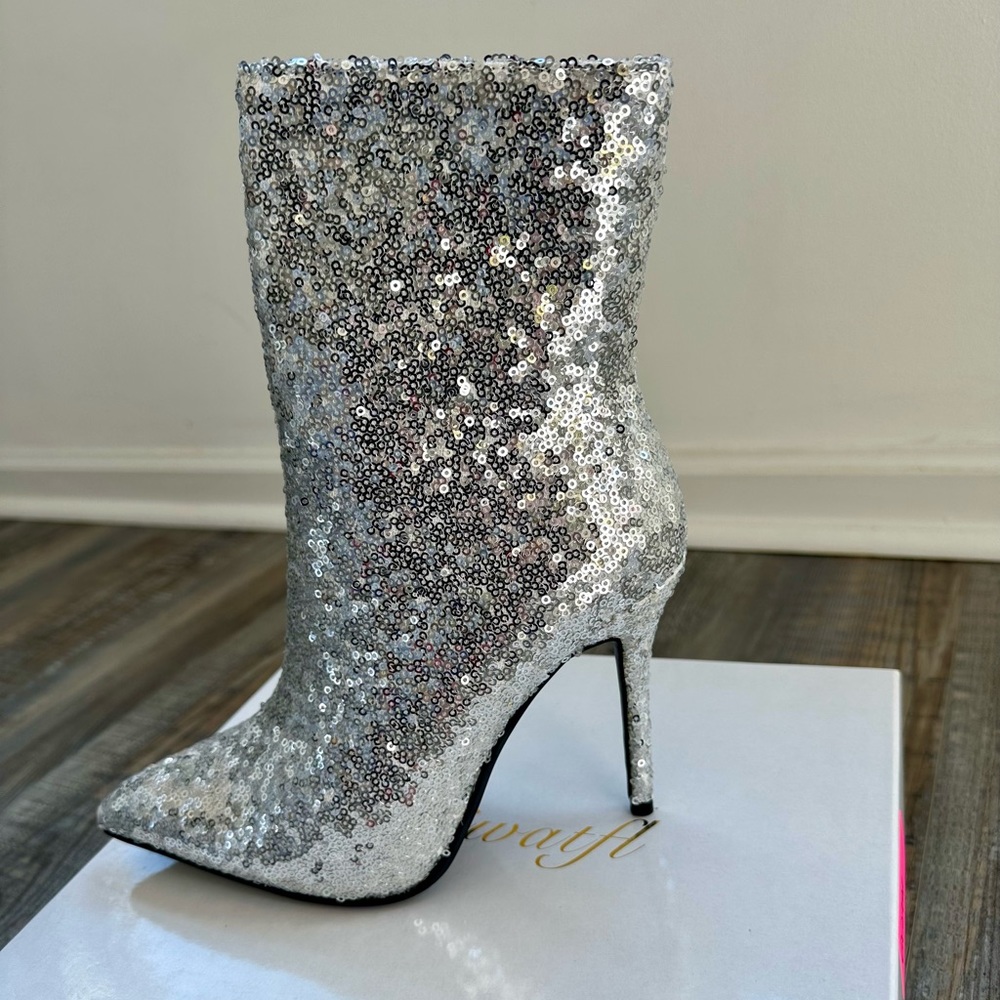 Women’s Sequins Stiletto Pointed Ankle Boots New in Box US 8 - Picture 2 of 14